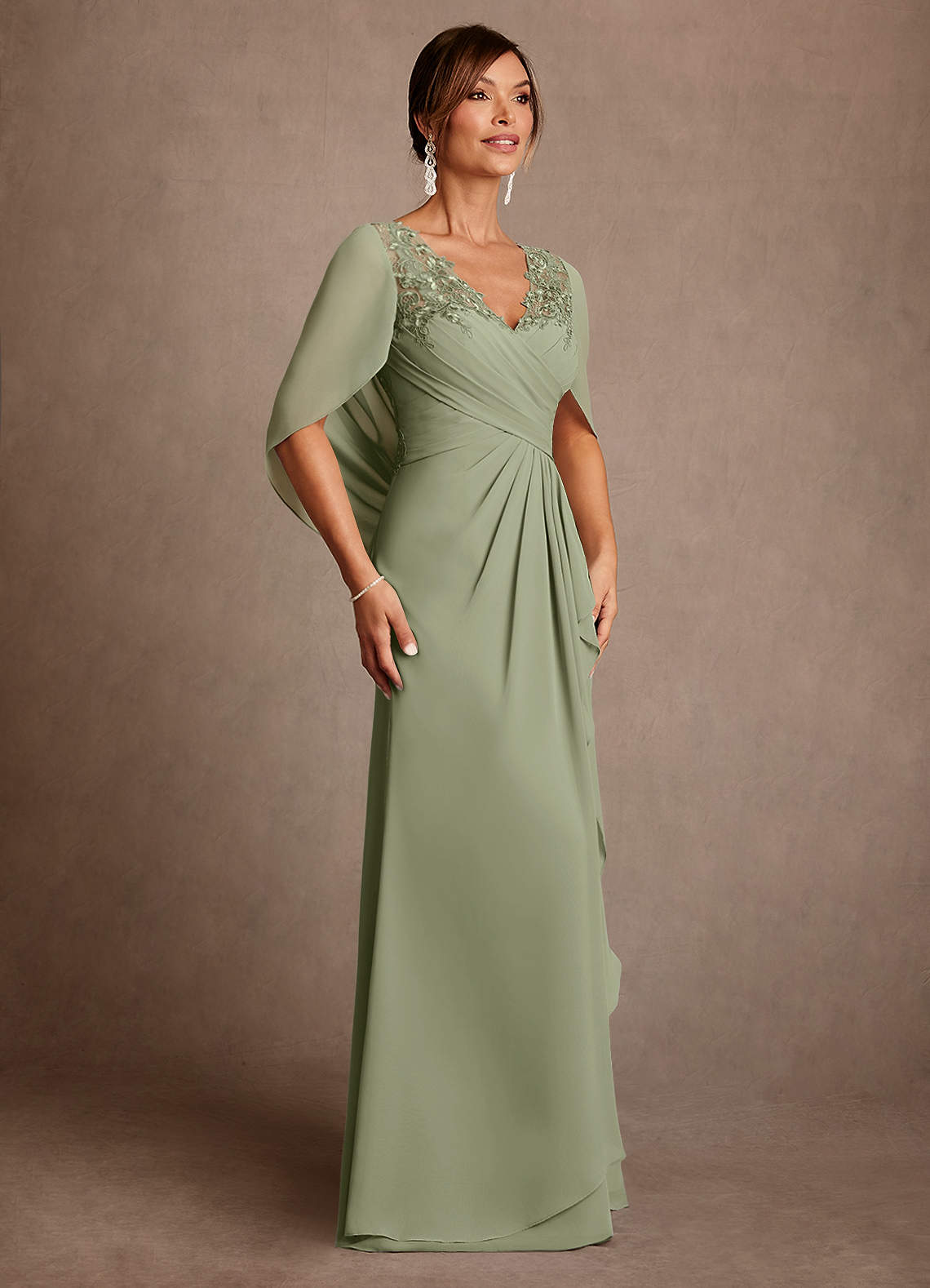 Azazie Santa Clara Mother of the Bride Dresses Pistachio A-Line Lace Dress image2