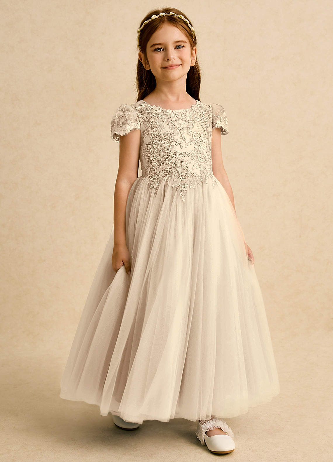 Azazie Puff Flower Girl Klänningar Klä Balklänning i Tyll Spets image5