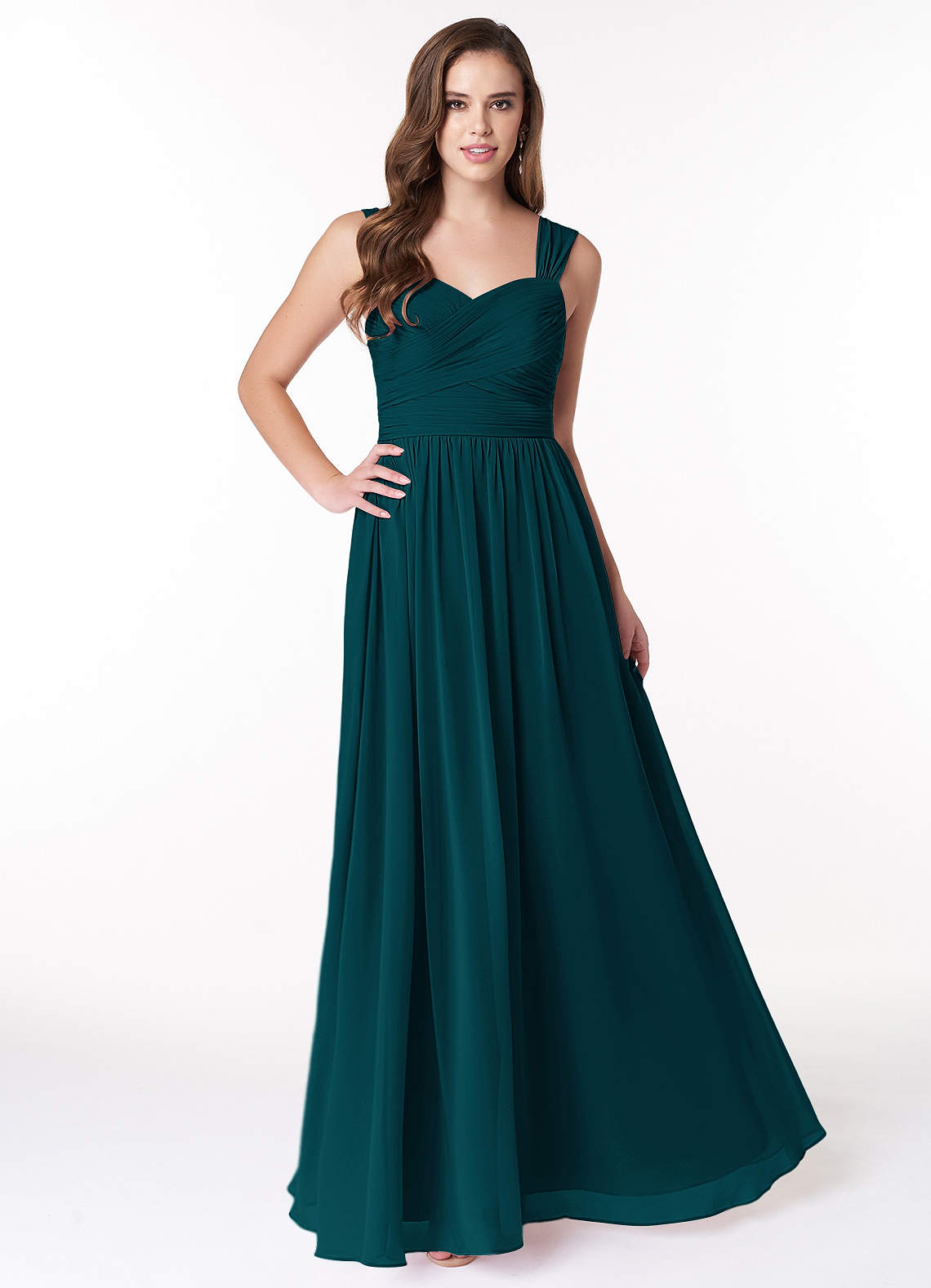 Azazie Zapheira Robes de demoiselle d'honneur Robe Trapèze en Mousseline de soie Rayé Vert Pin image1