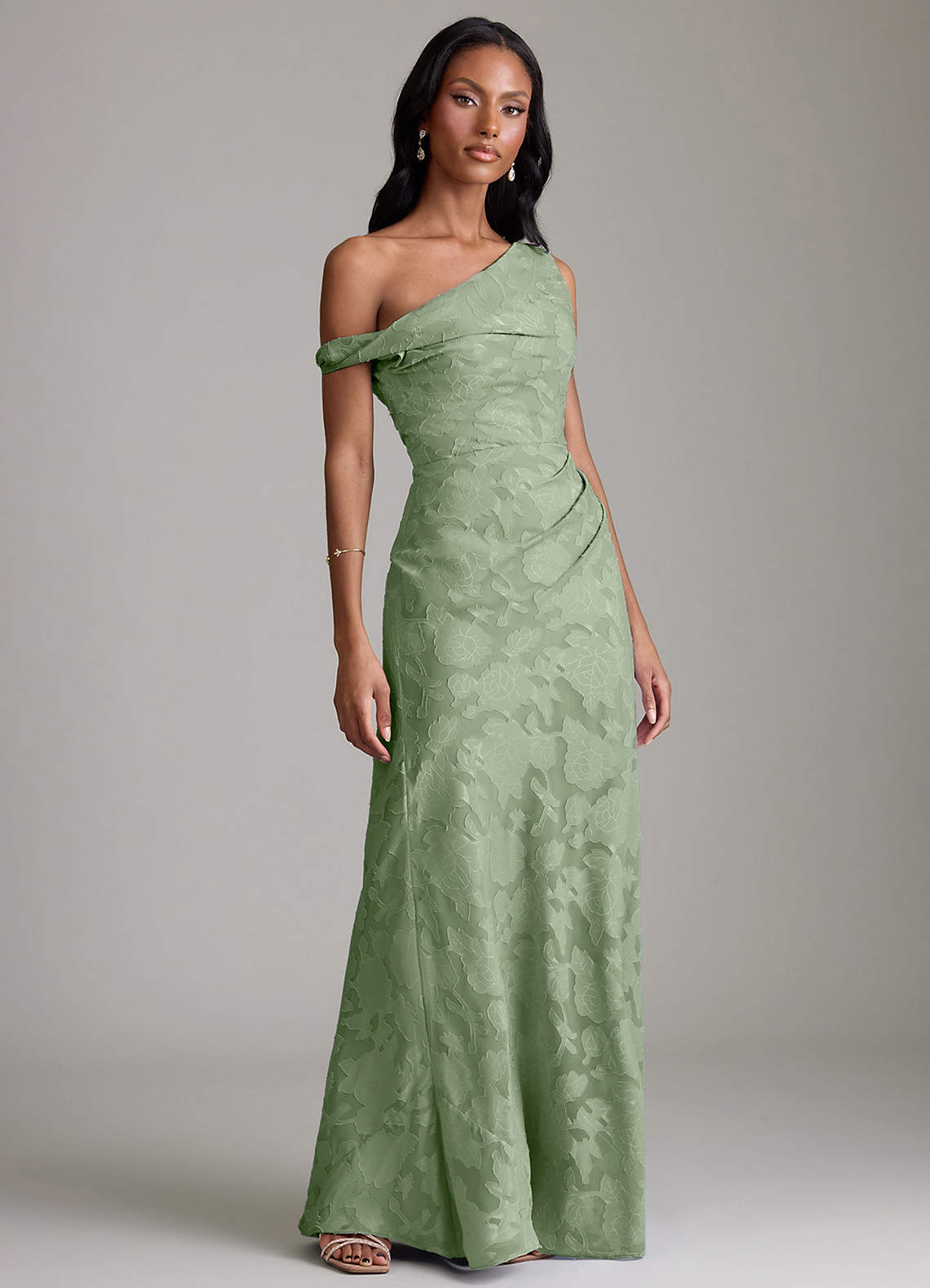 Azazie Emerson Bridesmaid Dresses Dusty Sage Mermaid Off the Shoulder Floral Burnout Dress image3