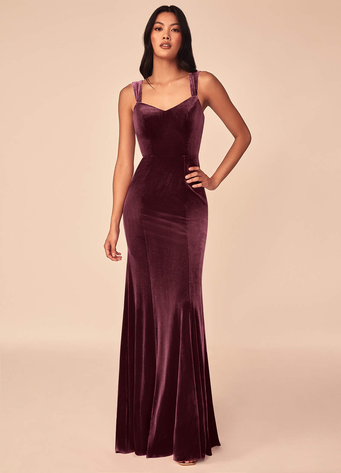 Azazie Lanessa Bridesmaid Dresses Raspberry Mermaid V-Neck Keyhole Back Velvet Dress image1