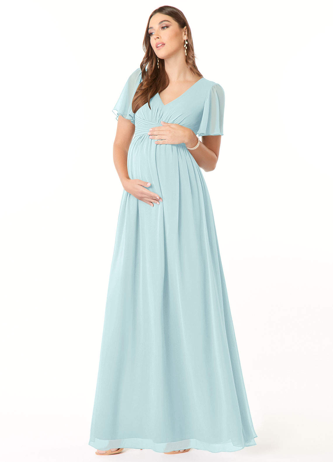 Azazie Verna Maternity Bridesmaid Dresses A-Line V-Neck Ruched Chiffon Floor-Length Dress image1