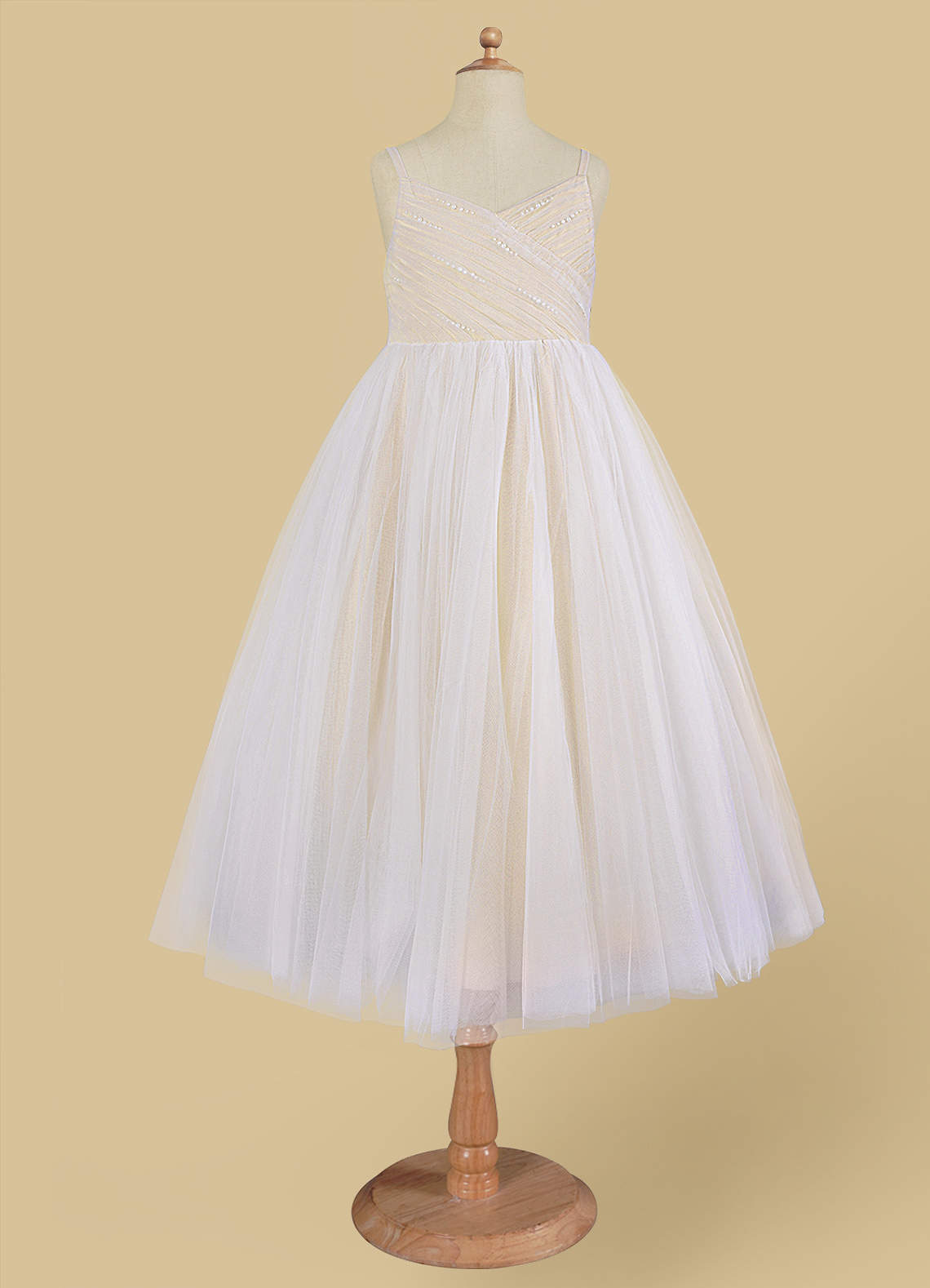 Azazie Amya Flower Girl Dresses Diamond White Champagne A-Line Pleated Tulle Dress image5