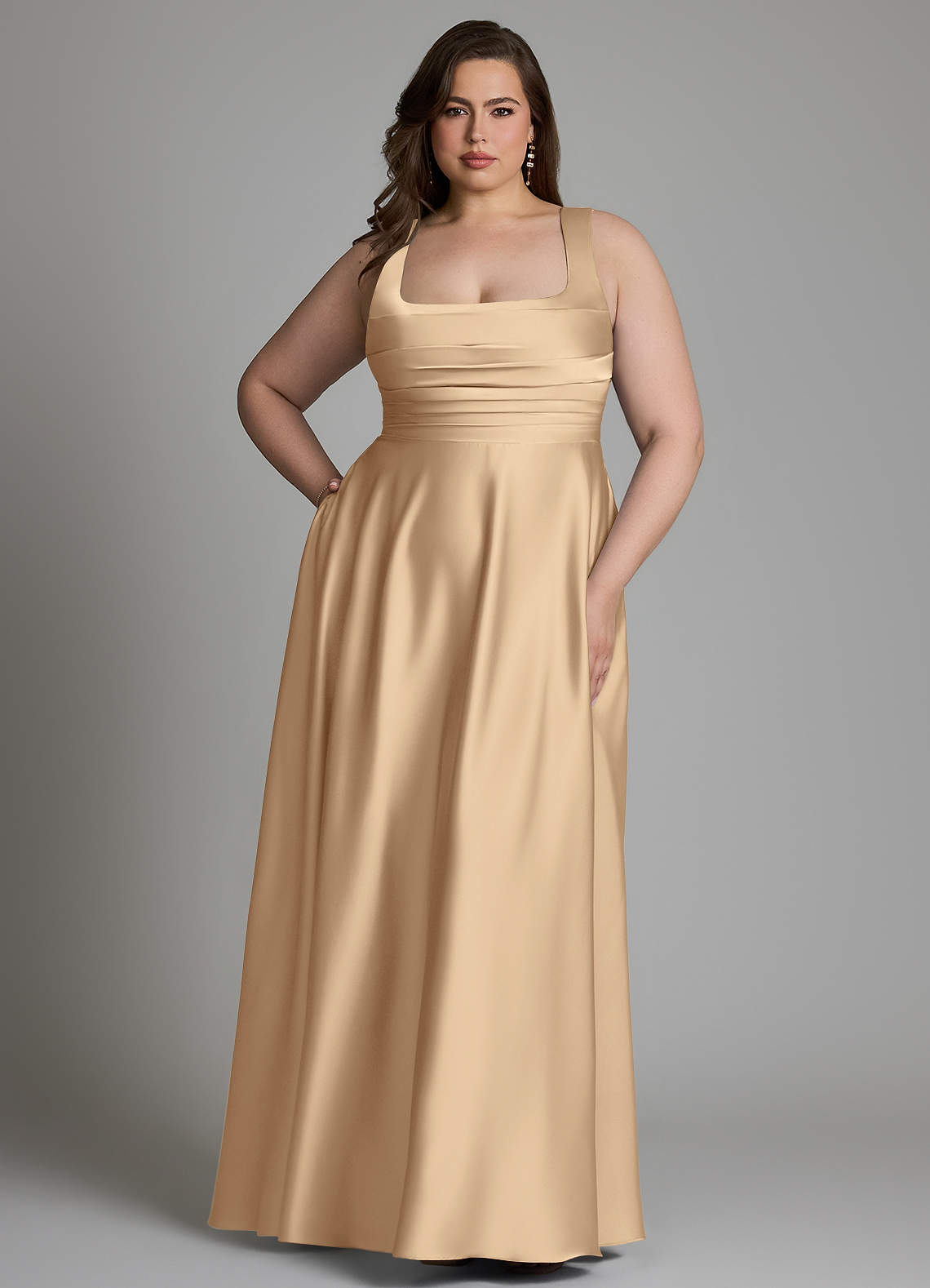 Azazie Azaria Bridesmaid Dresses Champagne A-Line Corset Stretch Satin Dress image6