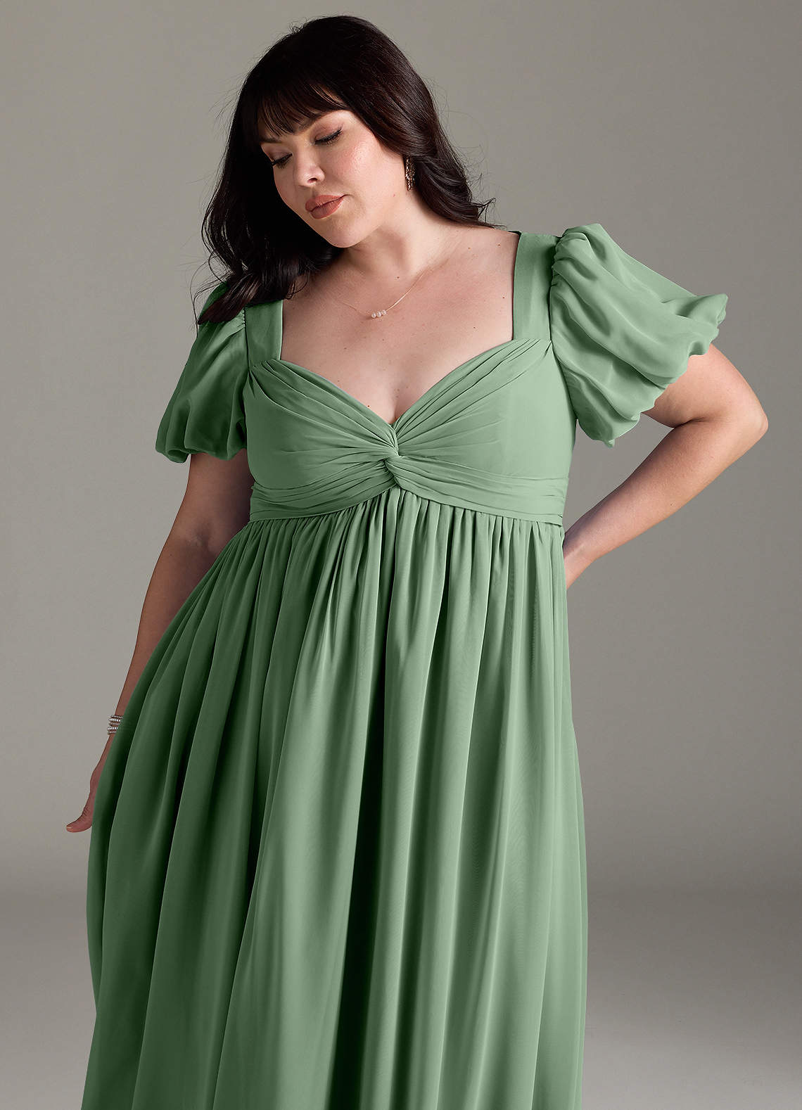 Azazie Madisynn Brudepigekjoler til gravide Sløjfe Chiffon Gulv-længde Kjole image8