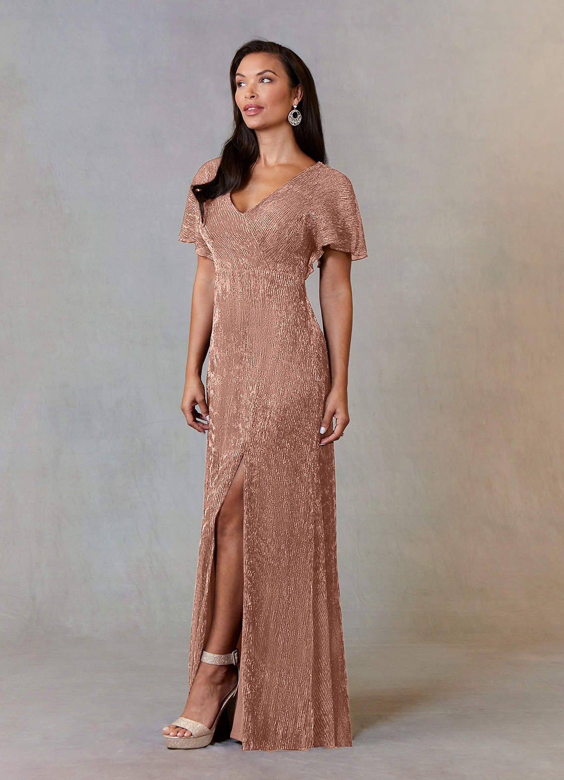 Upstudio Yuma Mother of the Bride Dresses Rose Gold A-Line Metallic Mesh Dress image2