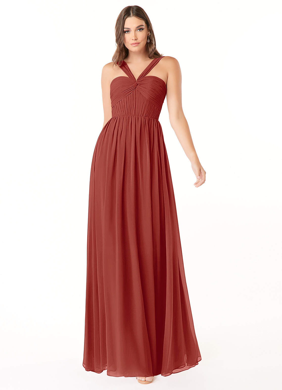 Azazie Dionne Brautjungfernkleider A-Linie Korsett Chiffon Kleid Terrakotta image1