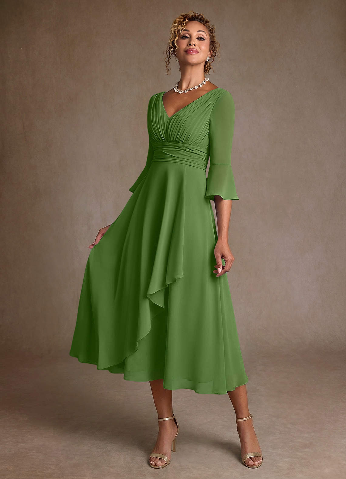 Azazie Aerynne Mother of the Bride Dresses Basil A-Line Pleated Chiffon Dress image2