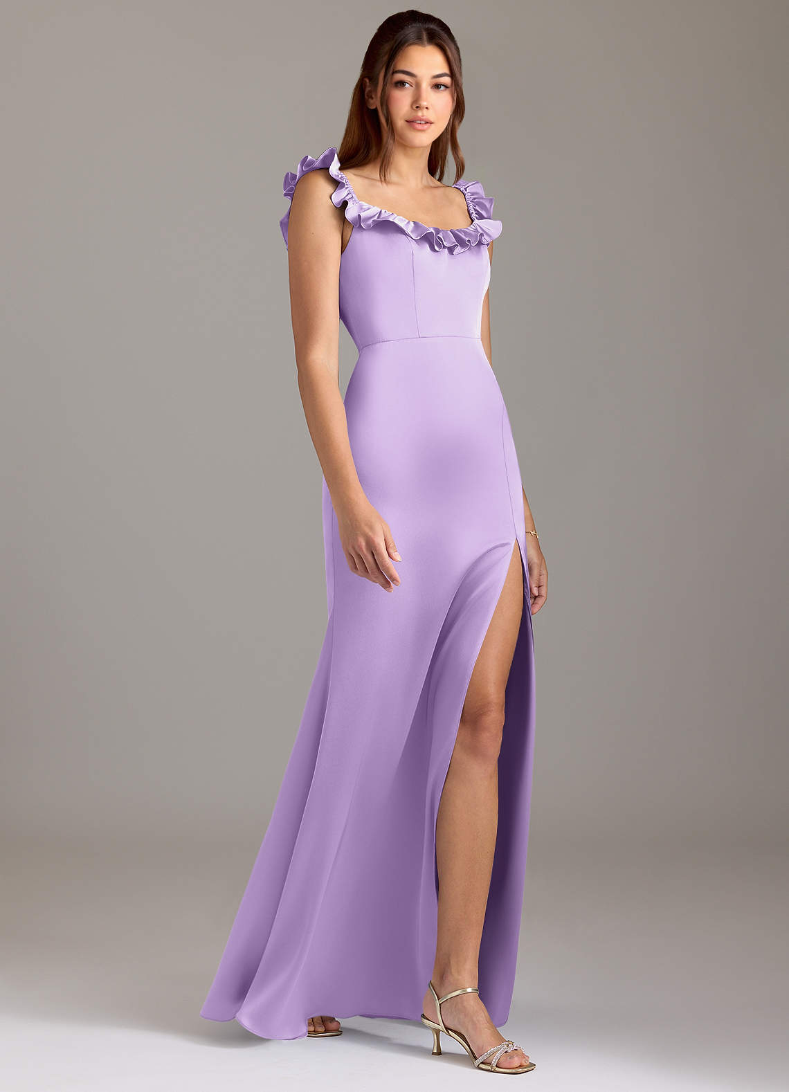 Azazie Callie Robes de demoiselle d'honneur Robe Trapèze Convertible en Satin extensible Rayé Lilas image3