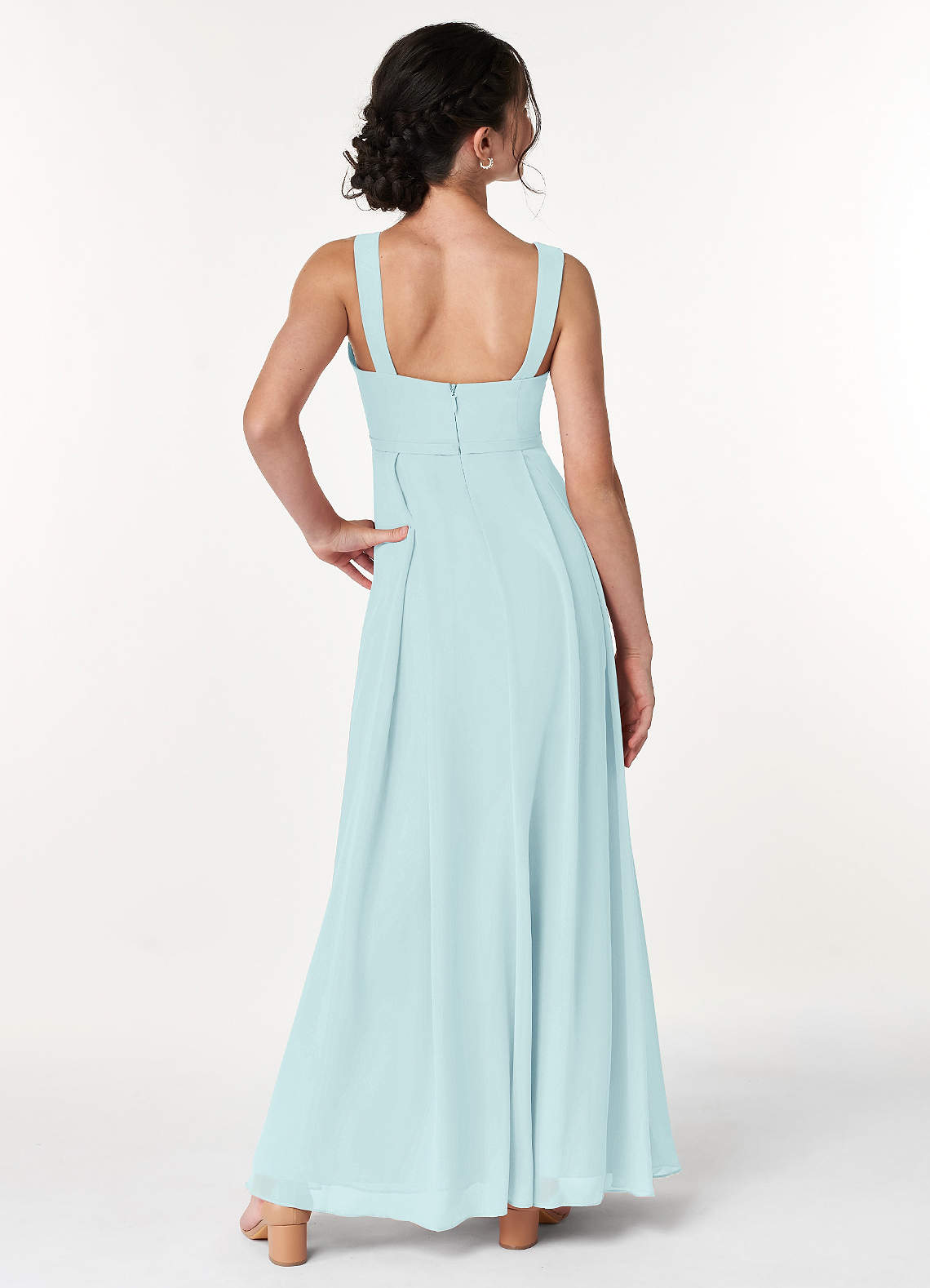Azazie Simoan Junior Abito A-Line in Chiffon Scollo a Cuore Sea Glass image1