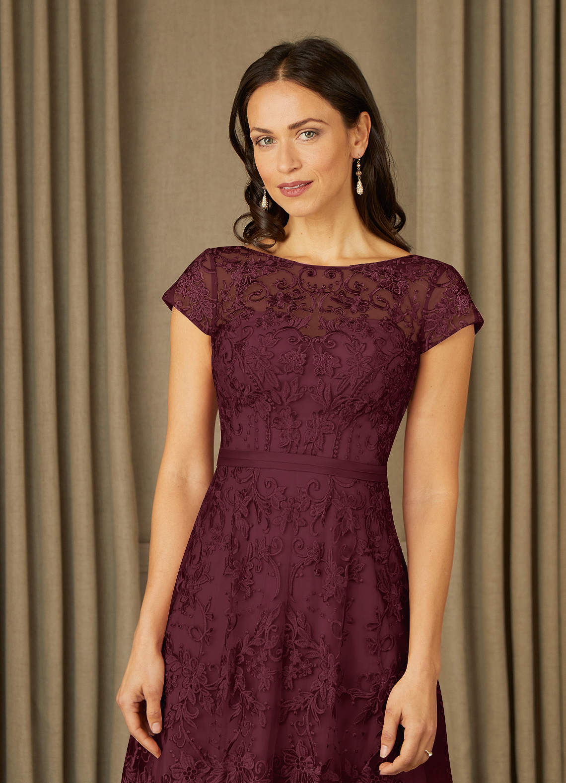princess polly baby blue dress Burgundy Mother of the Bride Dress Floor-Length Lace Off-Shoulder with  Zipper Back and Applique main image 1