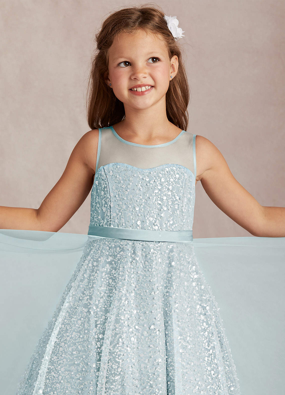Azazie Siwa Flower Girl Dresses Sea Glass A-Line Beaded Tulle Dress image1