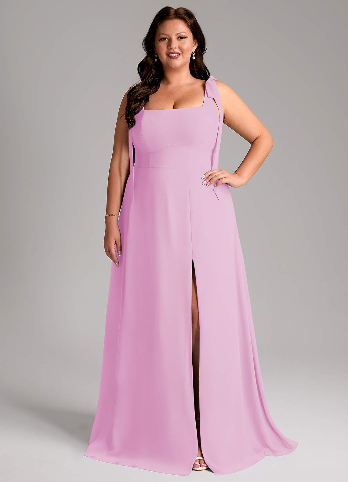 Azazie Debra Bridesmaid Dresses Candy Pink A-Line with Pockets Chiffon Convertible Dress image1