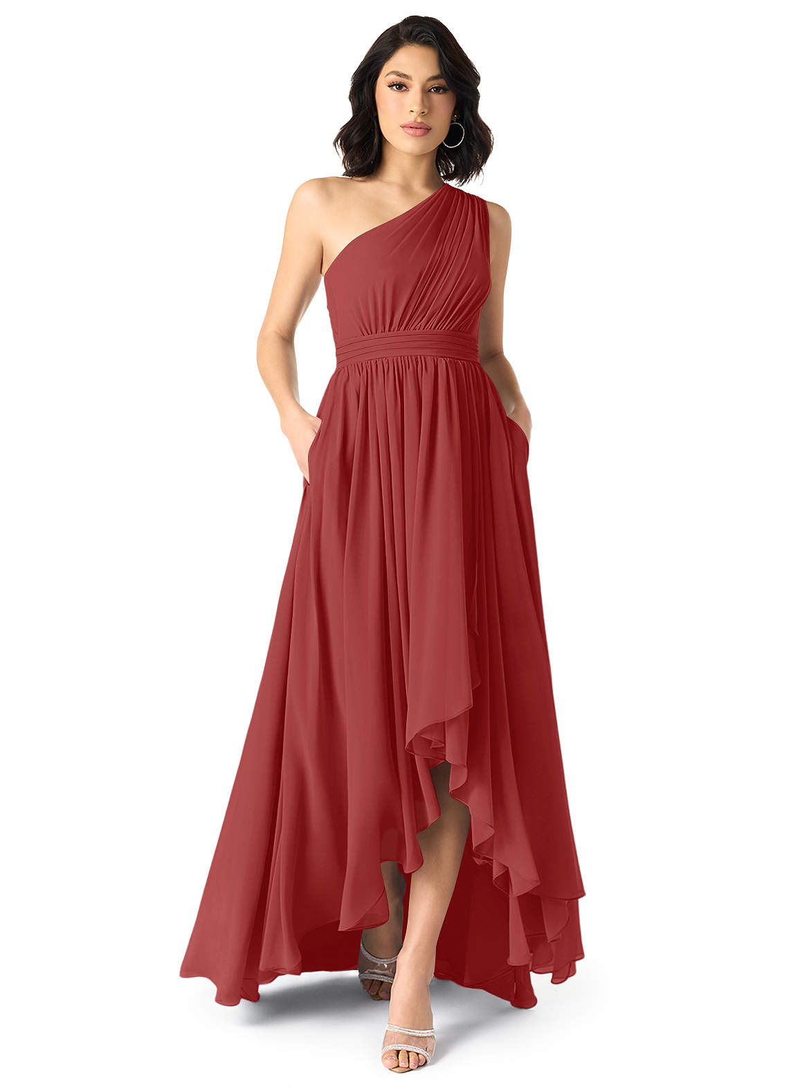 Azazie Mathilda Jurken voor bruidsmeisjes Jurk van Chiffon met A-Lijn One-Shoulder Roest image1