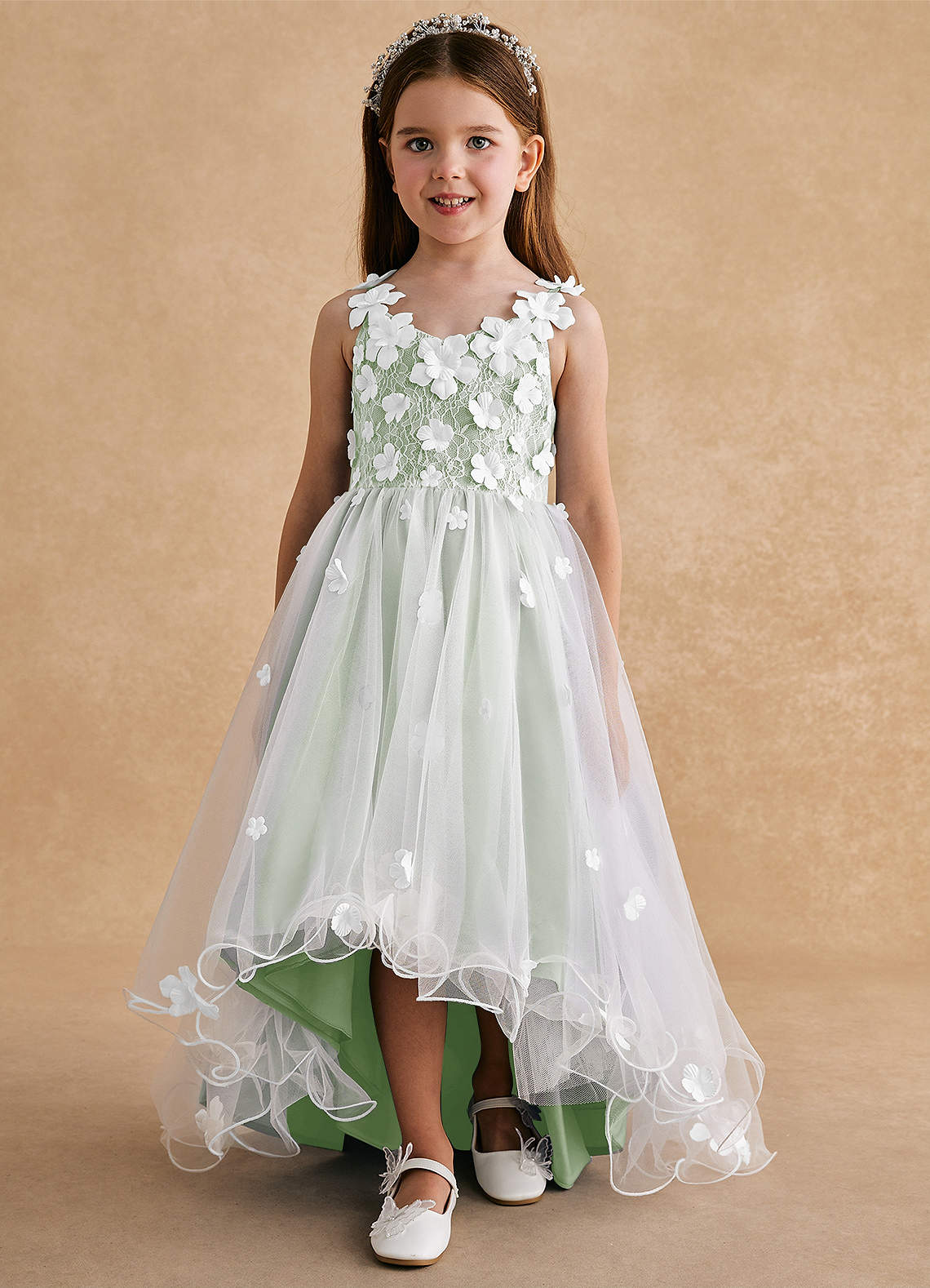 Azazie Celia Flower Girl Dresses Dusty Sage A-Line Lace Tulle Dress image5