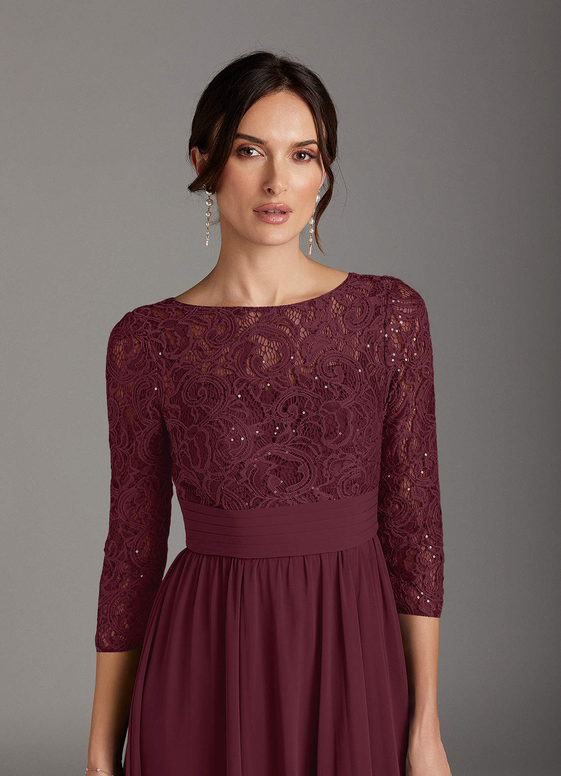 Azazie Carmena Vente Finale Robe Trapèze en Mousseline de soie Paillettes Cabernet image1