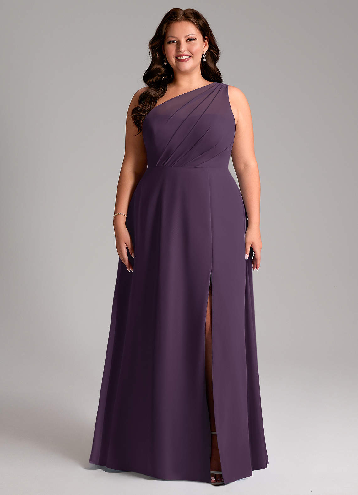 Azazie Phaedra Bridesmaid Dresses Plum A-Line One Shoulder Chiffon Dress image1