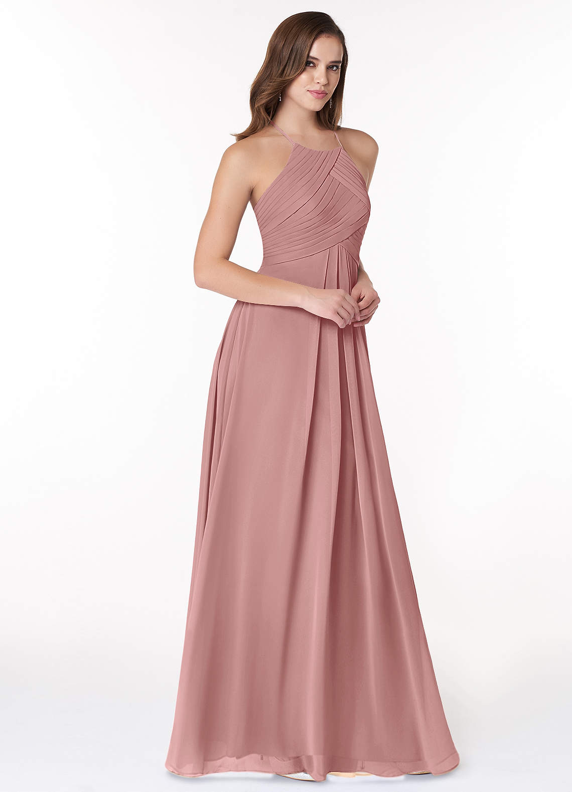 Azazie Ginger Bridesmaid Dresses Dusty Rose A-Line Halter Pleated Chiffon Dress image1