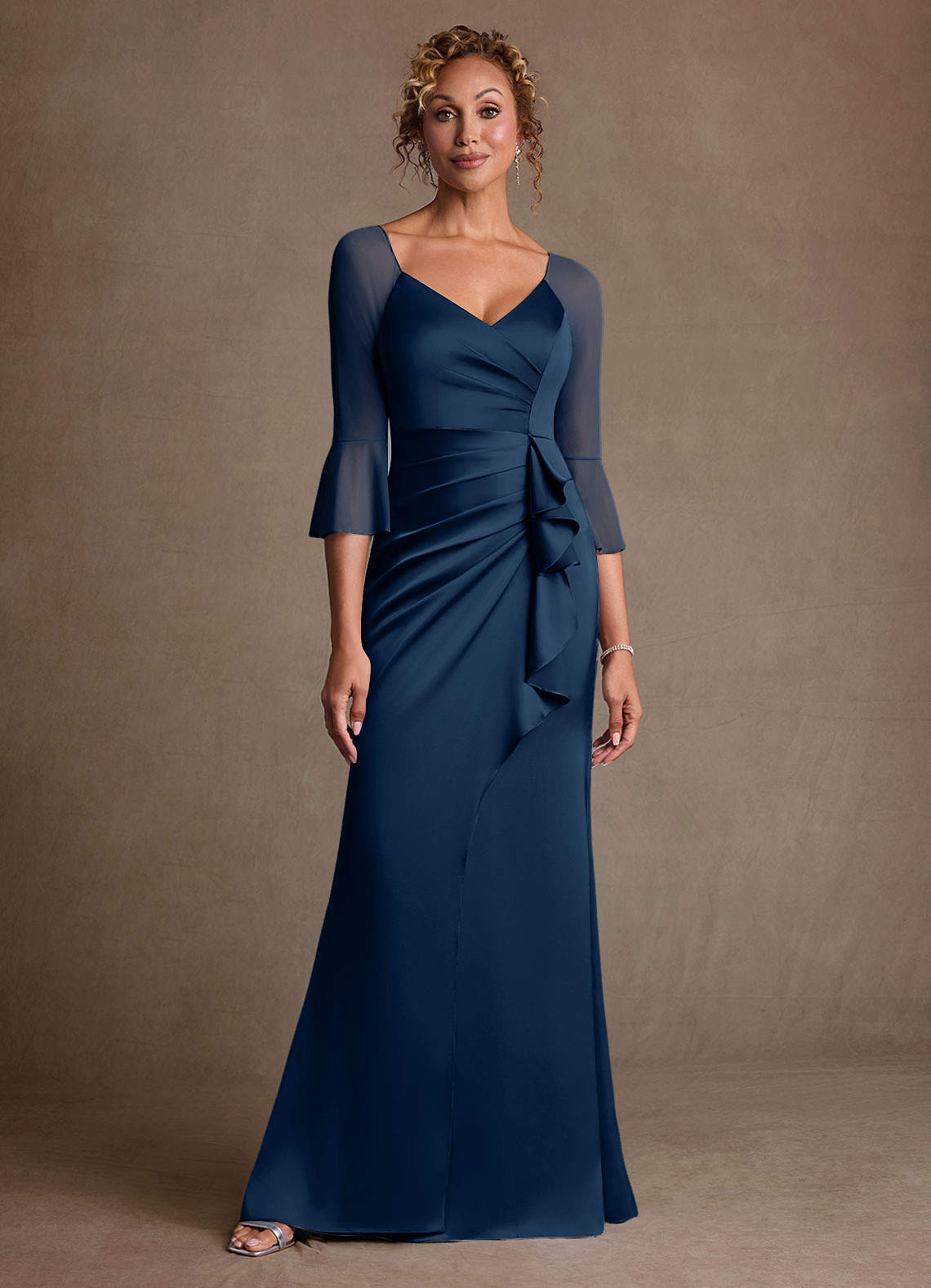 Azazie Nampa Dark Navy Sheath Pleated Mesh Dress | Azazie