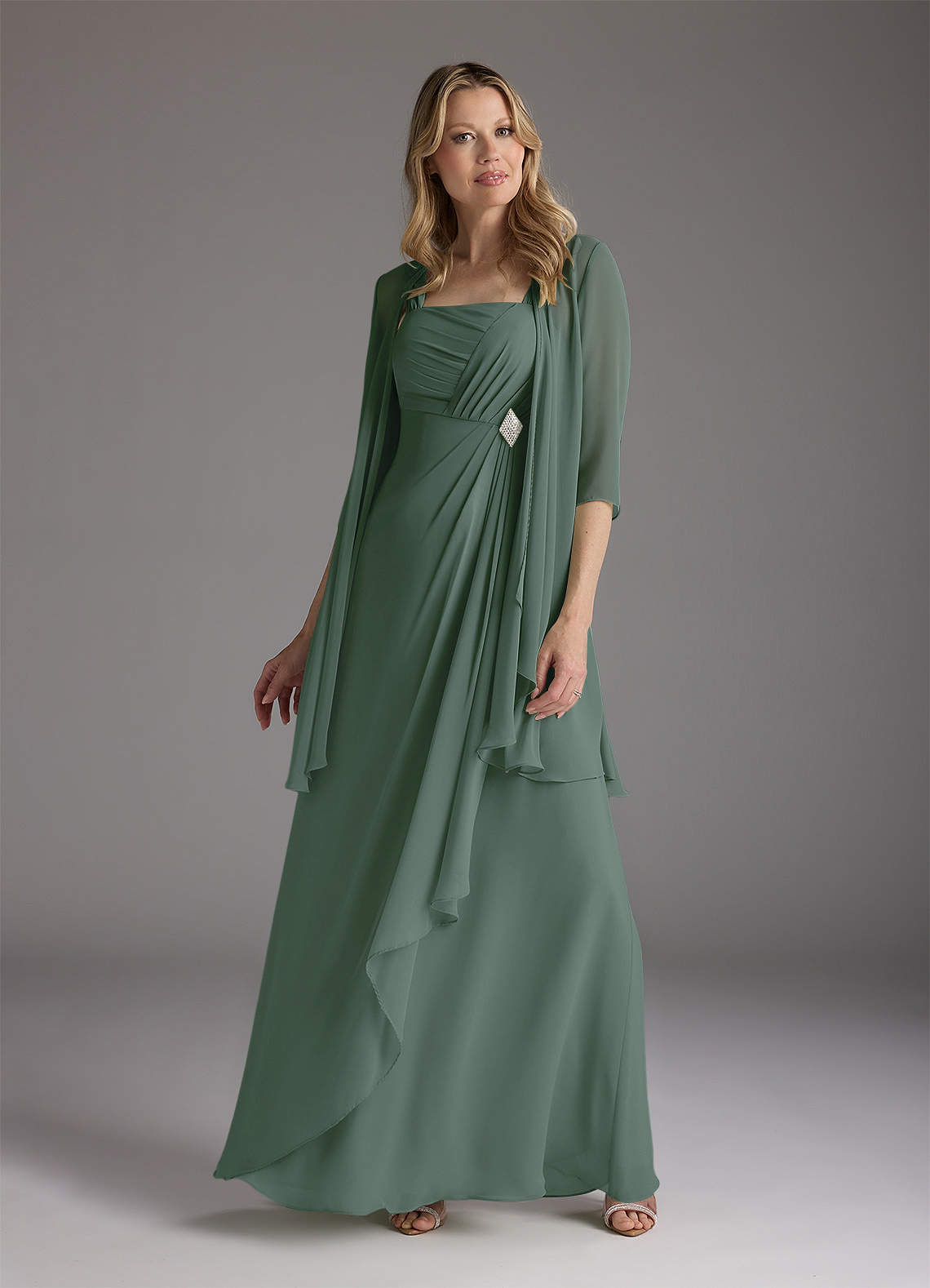 Azazie Weisz Eucalyptus A-Line Square Neckline Pleated Chiffon Dress Ready  to Ship | Azazie