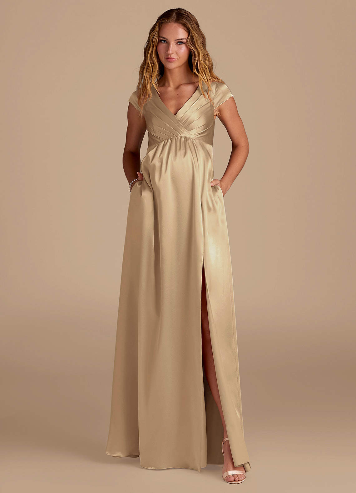 Azazie Allessia Slutrea Klä A-Line Golvlängd Metallisk satin image3