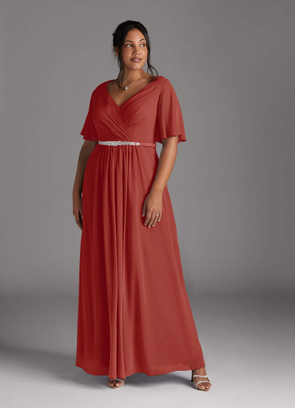 Azazie Tricia Mother of the Bride Dresses Terracotta A-Line V-Neck Pleated Chiffon Dress image1