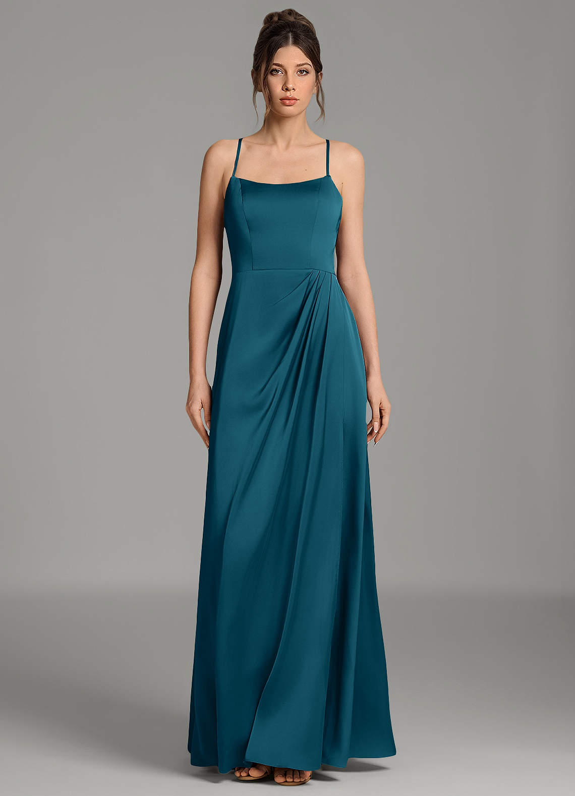 frankie silk dress blue Azazie A-Line Halter Neck Floor-Length Stretch Satin Bridesmaid Dresses reformation frankie silk dress blue