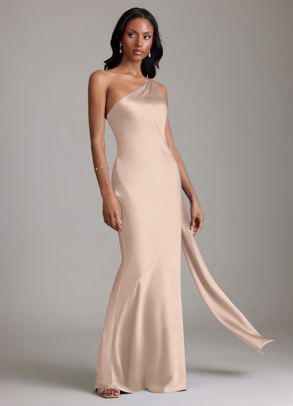 english rose bridesmaid dresses Azazie Juniper Shoulder Sleeves Back PRE-FALL-SEASON As Is Corset Tiered Color:Smoke Green