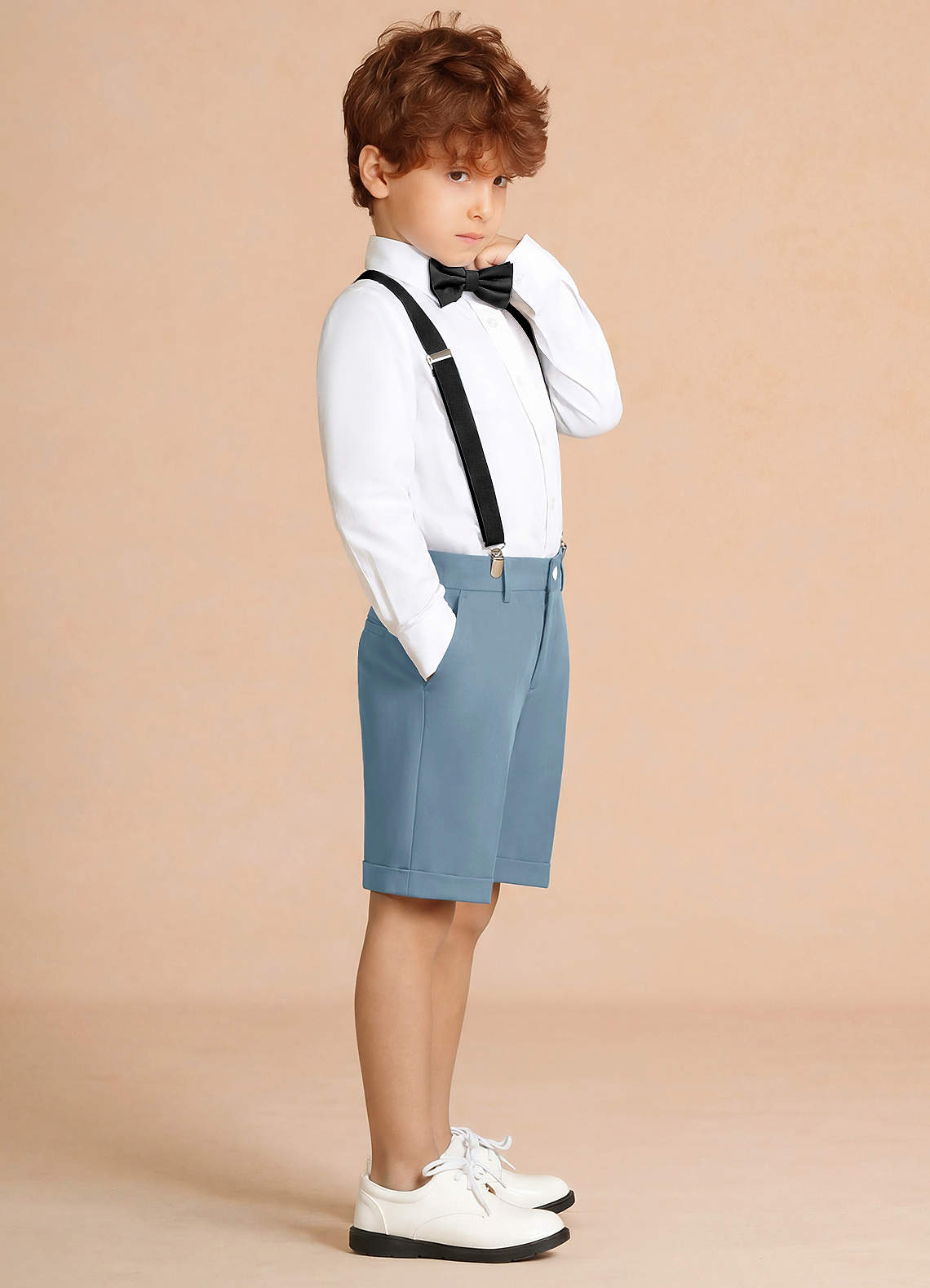 front Oliver Light Blue Boy Shorts Suit 4-Piece Set
