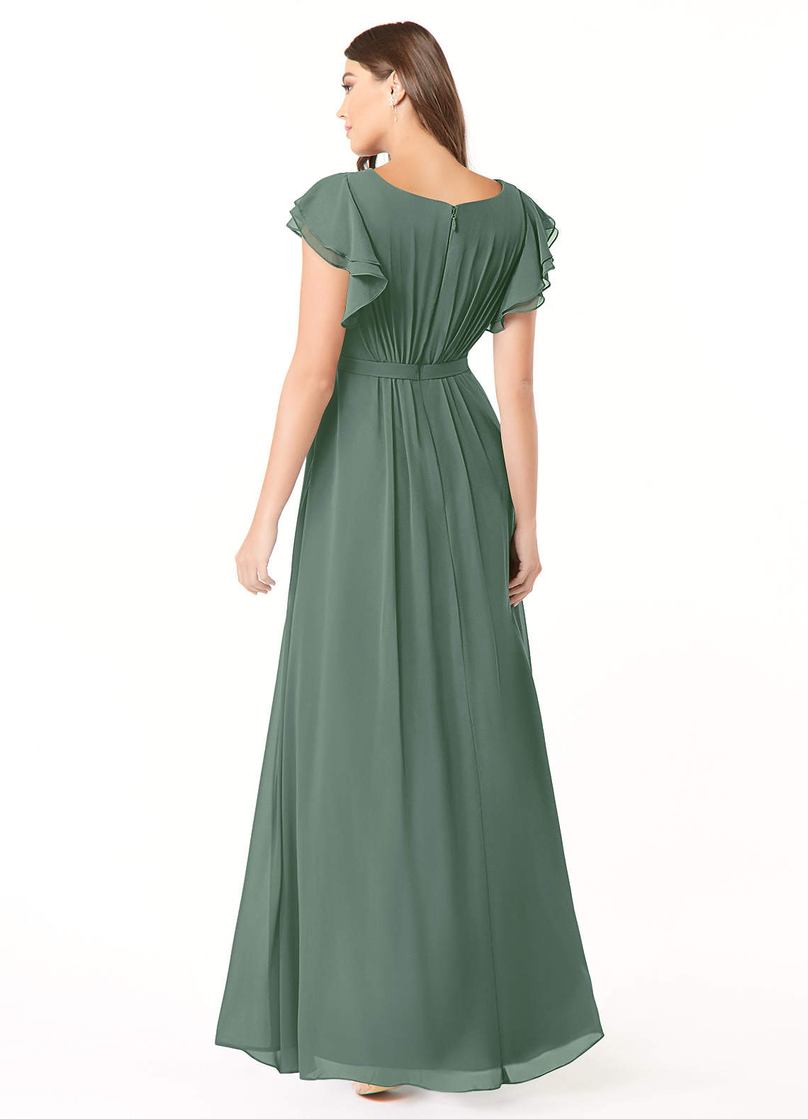 Azazie Daphne Modest Bridesmaid Dresses A-Line Ruffled Chiffon Floor-Length Dress image1