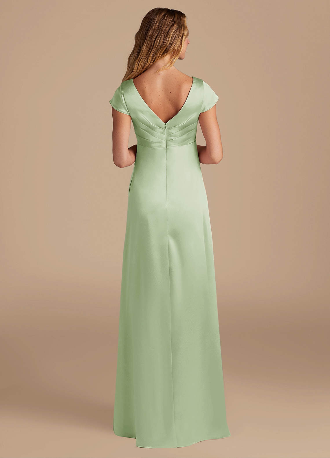 Azazie Allessia Vestidos de dama de honra para maternidade Vestir Linha A Comprimento do chão Cetim Metálico image4