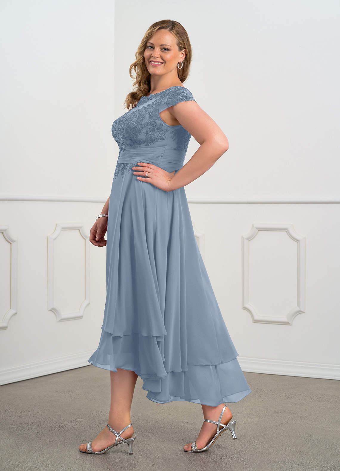 Azazie Shonda Mother of the Bride Dresses Dusty Blue Lace Chiffon Dress image9