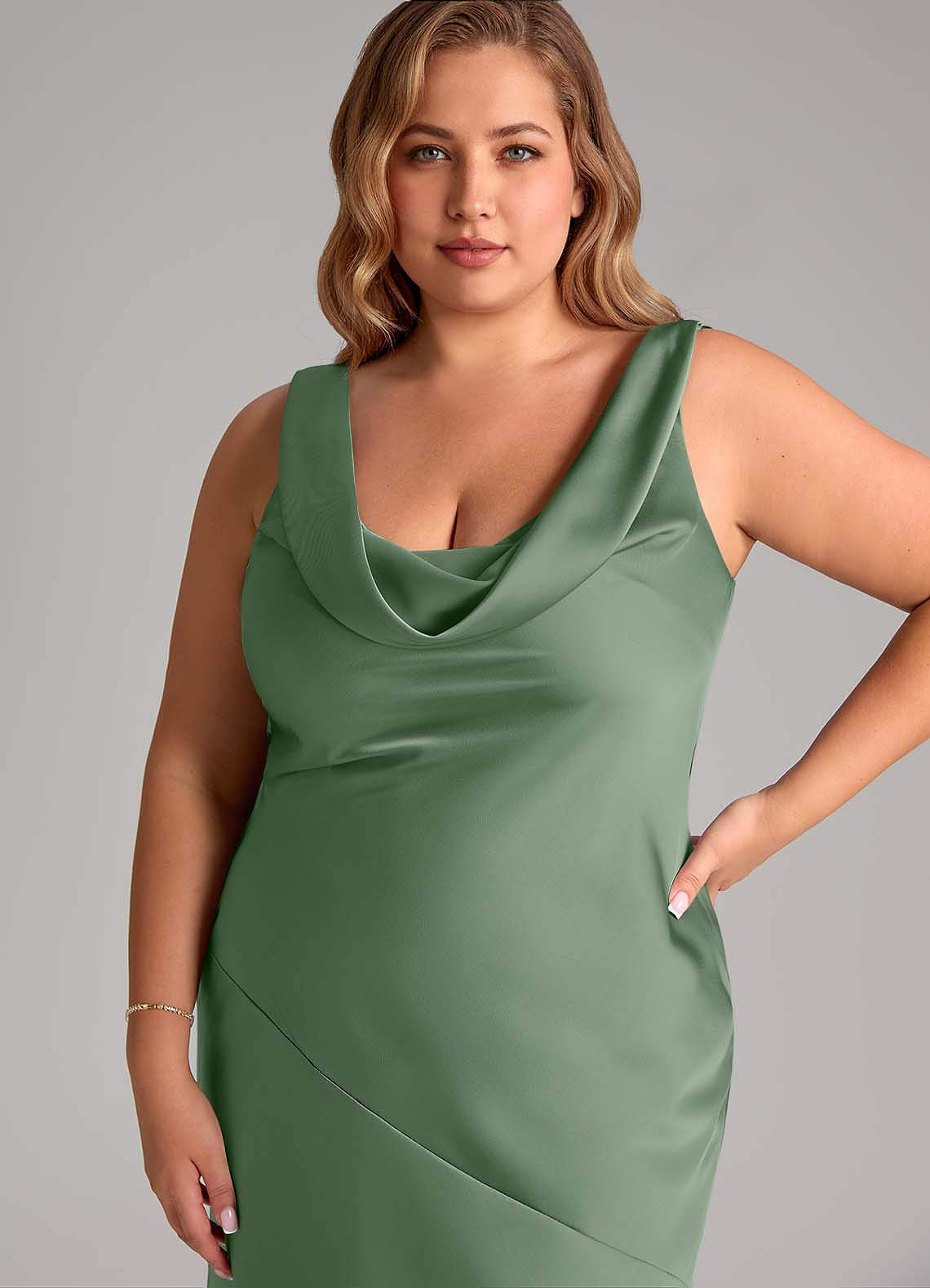 Azazie Rylina Bridesmaid Dresses Matcha Mermaid Stretch Satin Dress image10