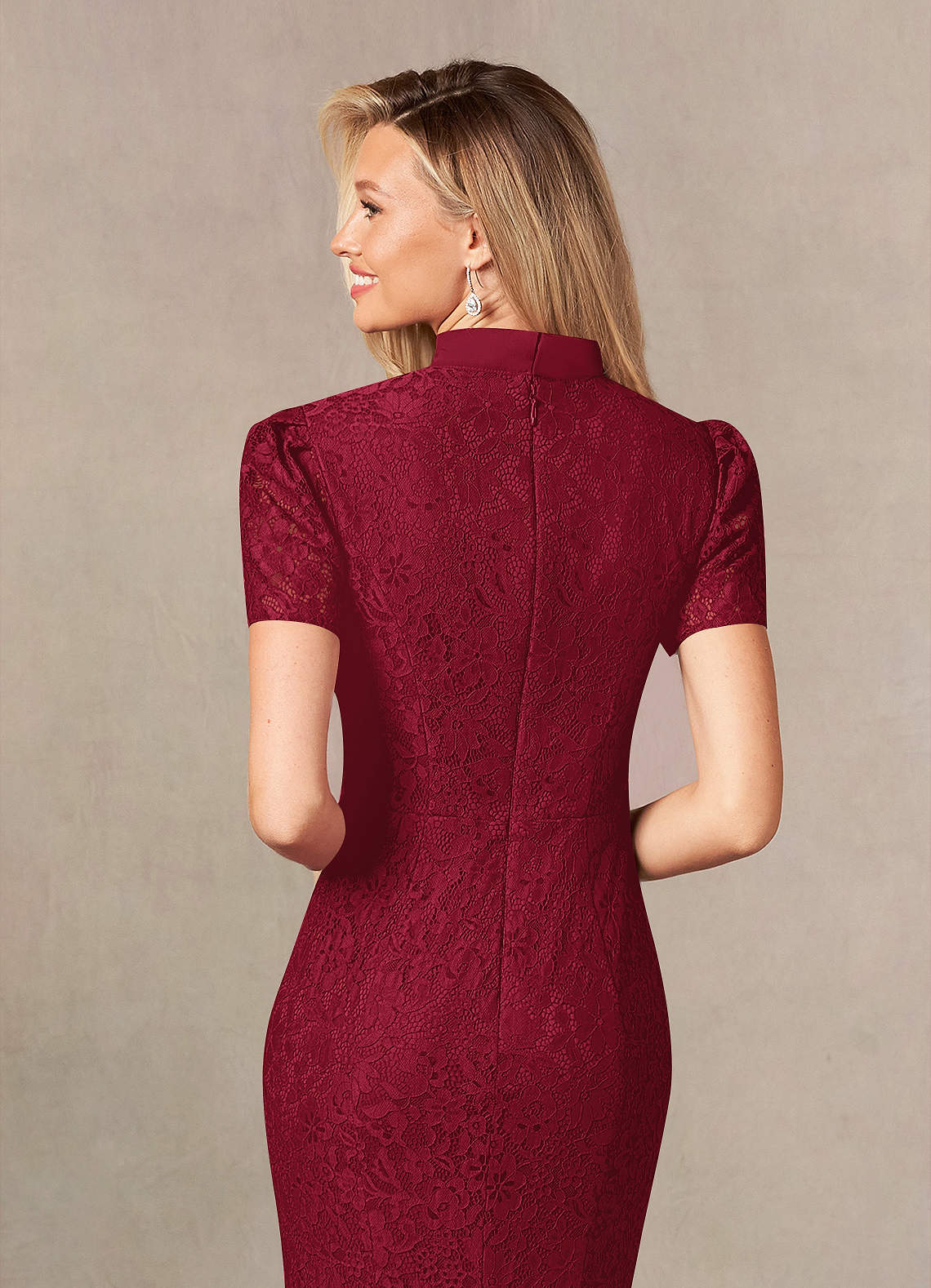 Azazie Carleannia Burgundy Mermaid Lace Chiffon Dress Ready to Ship | Azazie