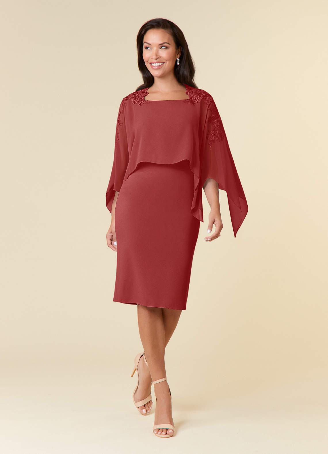 Azazie Maryam Mère de la mariée Robes Robe Fourreau en Mousseline de soie Dentelle Rouille image1