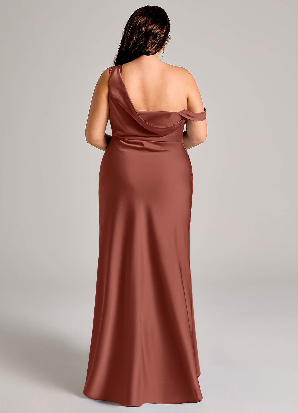 Azazie Madelyn Bridesmaid Dresses Auburn Mermaid One Shoulder Stretch Satin Convertible Dress image14