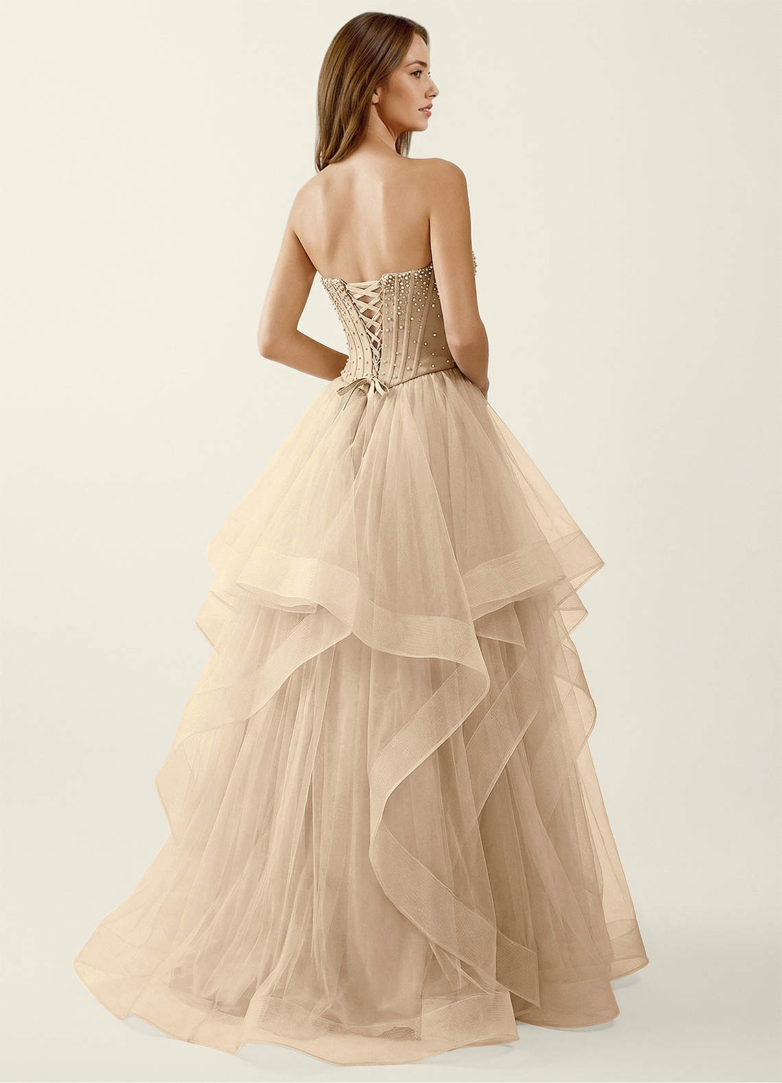 Cressida Champagne Two-piece Corset Lace Up Back A-line Prom Dress Ready to Ship Prom and Homecoming Dresses