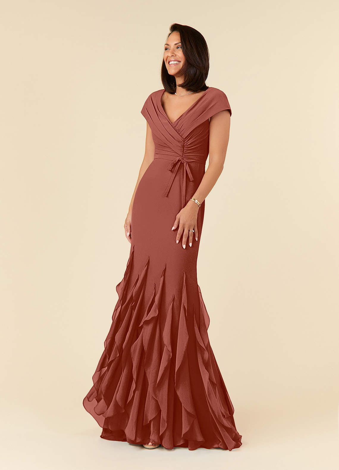Azazie Bailora Mother of the Bride Dresses Auburn Mermaid Ruched Chiffon Dress image1