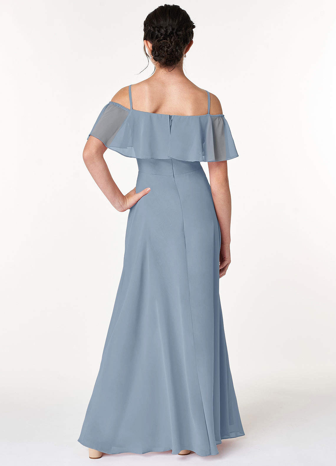 Azazie Maggie Junior Dusty Blue A-Line Off the Shoulder Chiffon Dress image1