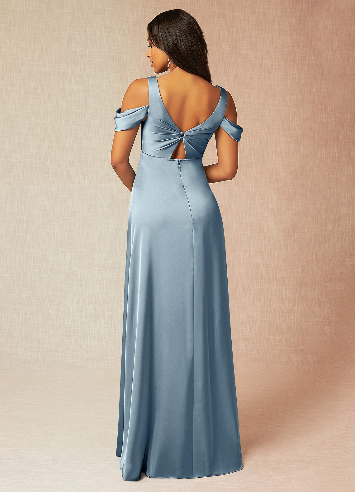 Azazie Rhea Maternity Bridesmaid Dresses A-Line Off-The-Shouler Pleated Stretch Satin Floor-Length Dress image1