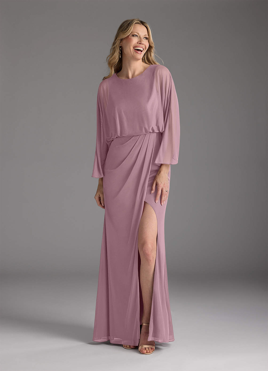 Dusty Rose Azazie Ysabella Dusty Rose Mermaid Pleated Mesh Dress | Azazie