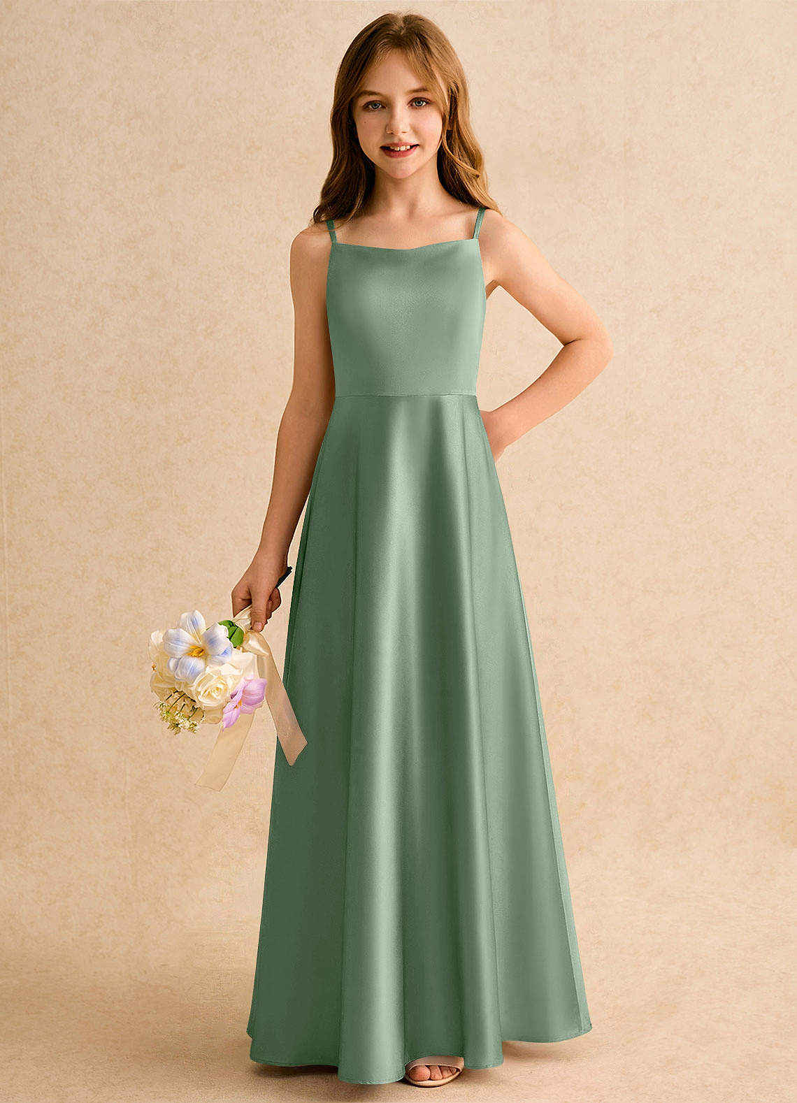 Azazie Joella Girls Formal Flower Girl Klänningar Klä A-Line i Stretch Satin Plisserad image2