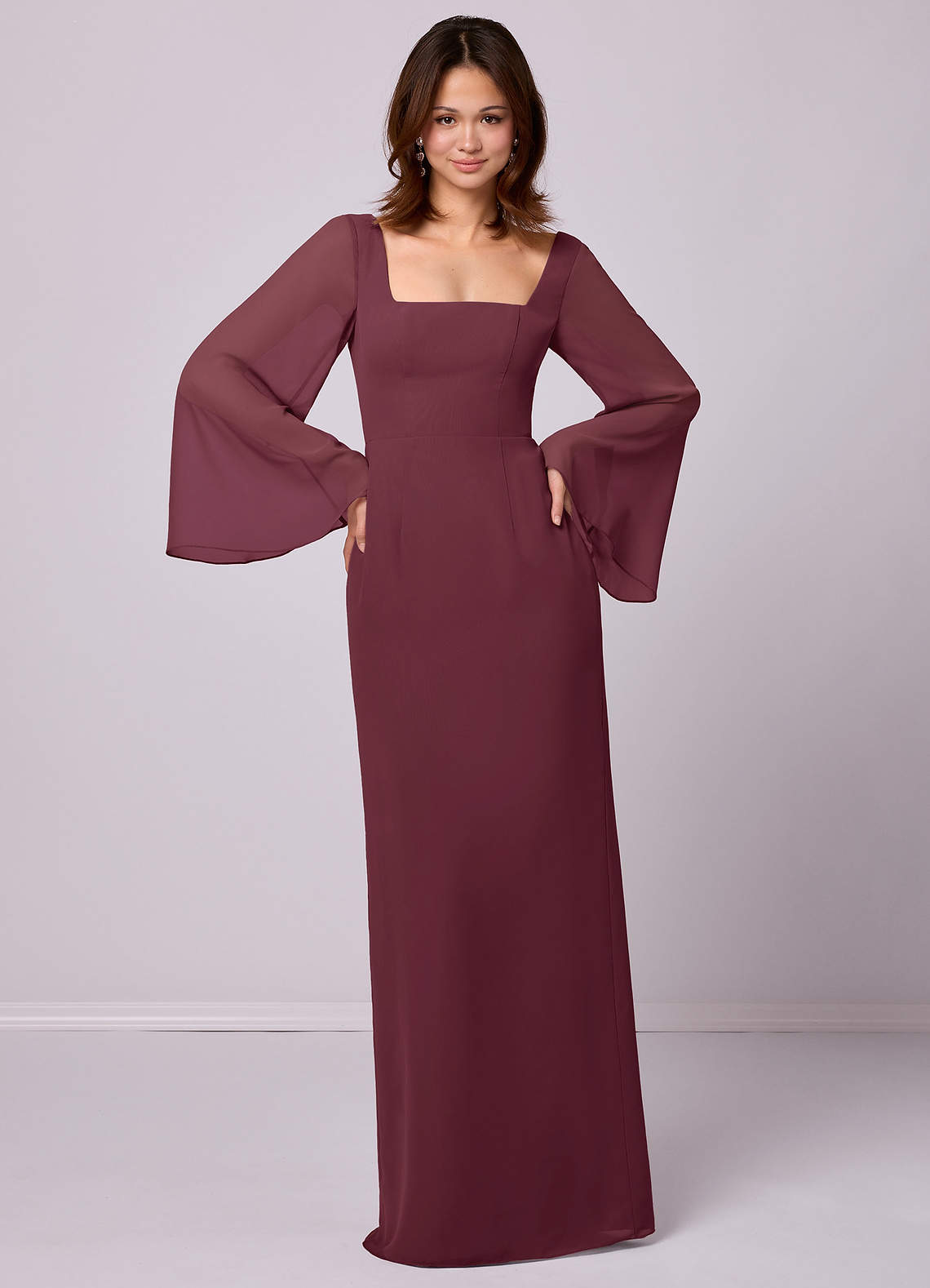 Barbie ♥ Azazie Bridesmaid Dresses Sheath Bow Chiffon Floor-Length Dress image8