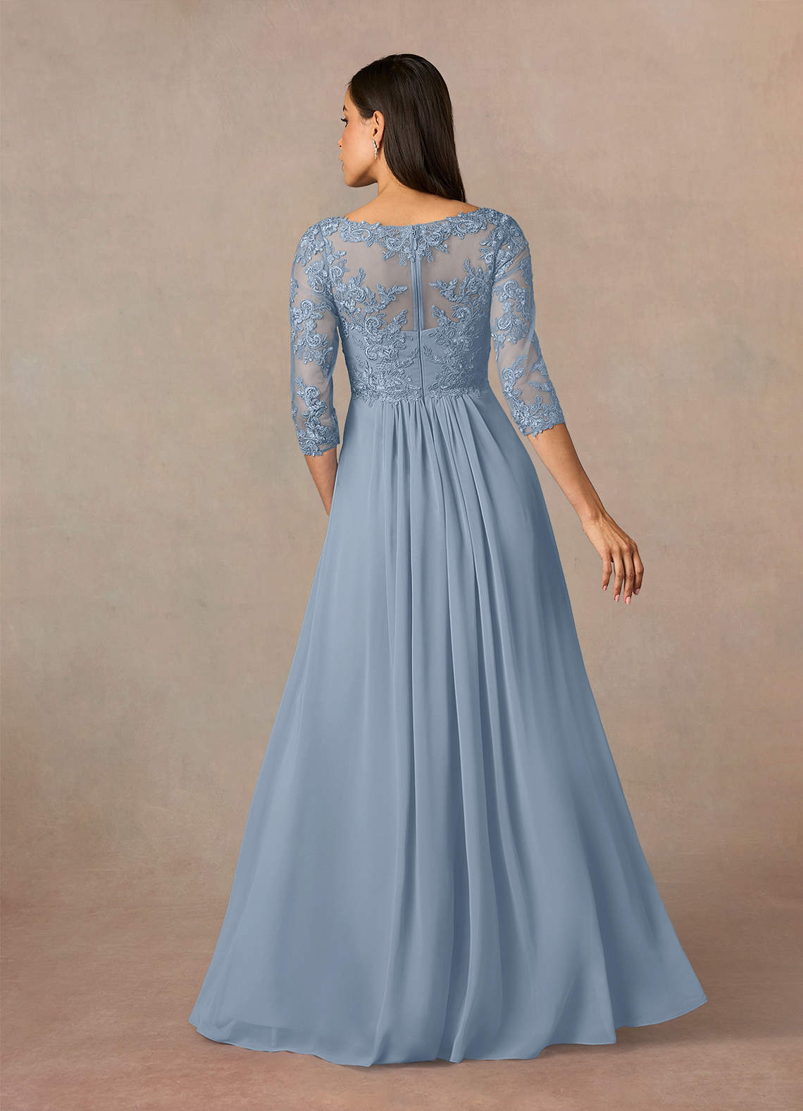 Azazie Hayek Abiti per la Madre della Sposa Abito A-Line in Chiffon con Scollo a V in Pizzo Blu Polveroso image3