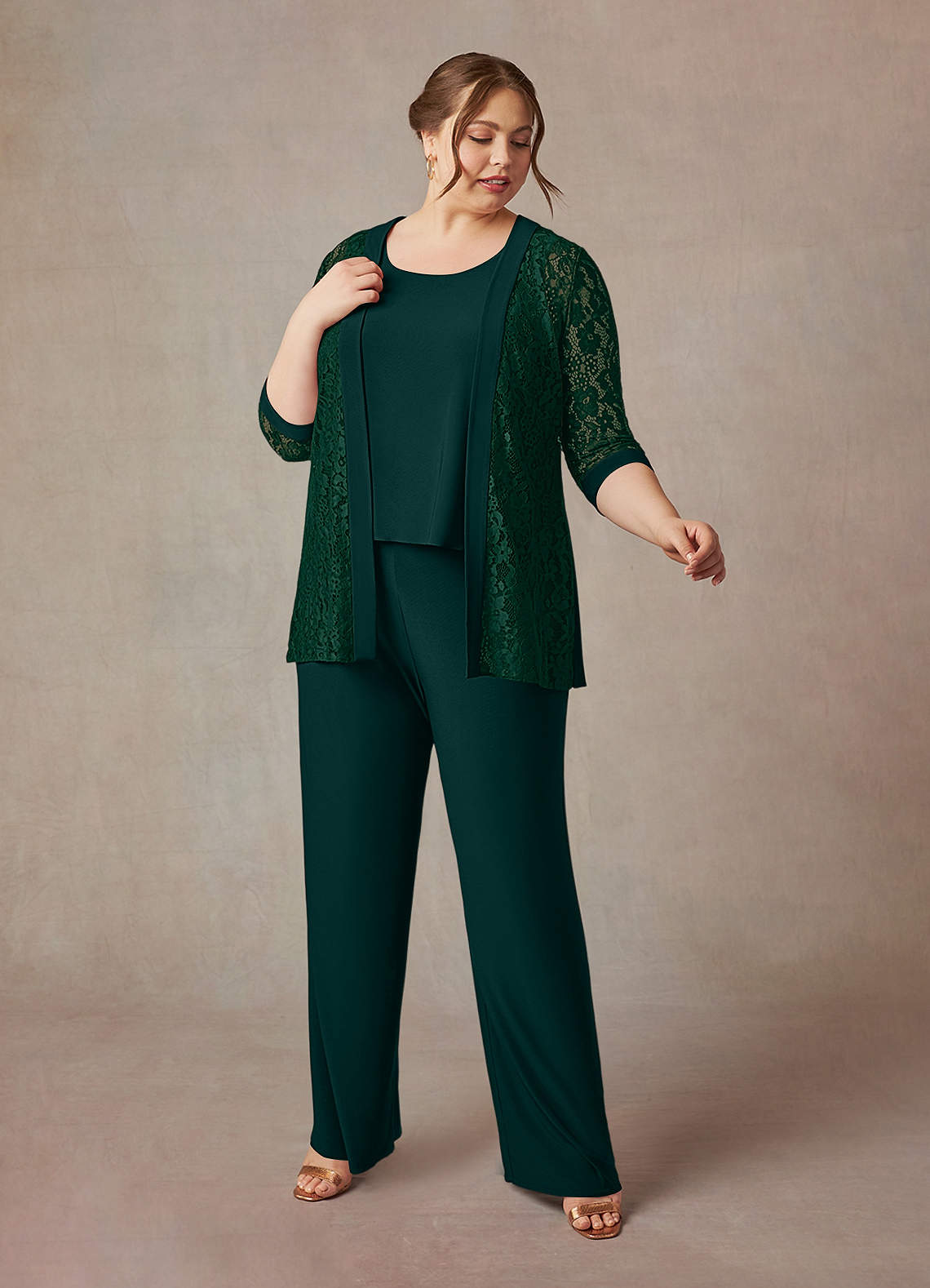 Azazie Mamrie Dark Green Pine Jumpsuit/Pantsuit Lace Dress Ready