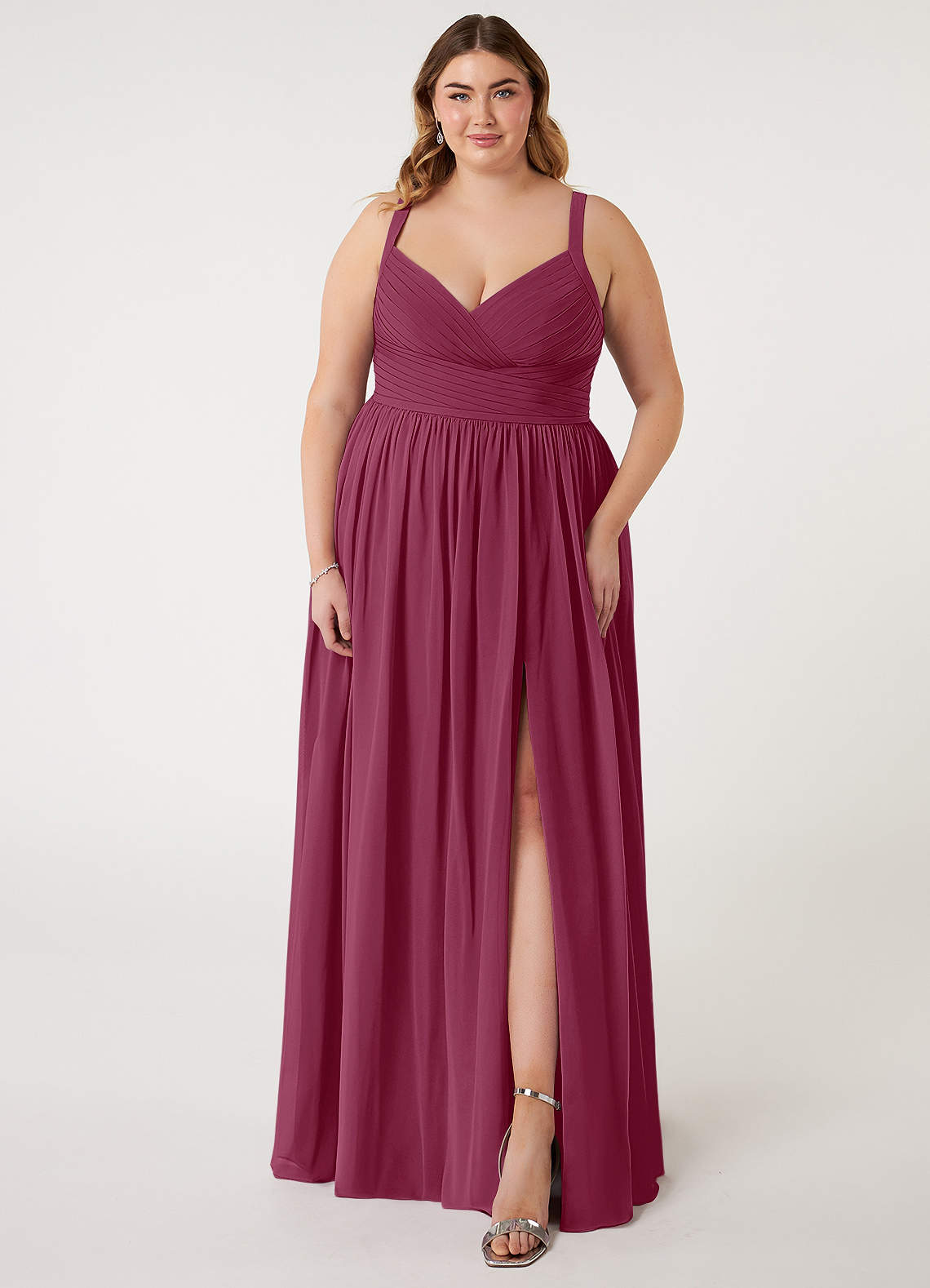 Azazie Chanel Brautjungfernkleider A-Linie Plissee Chiffon Kleid Maulbeerrot image1