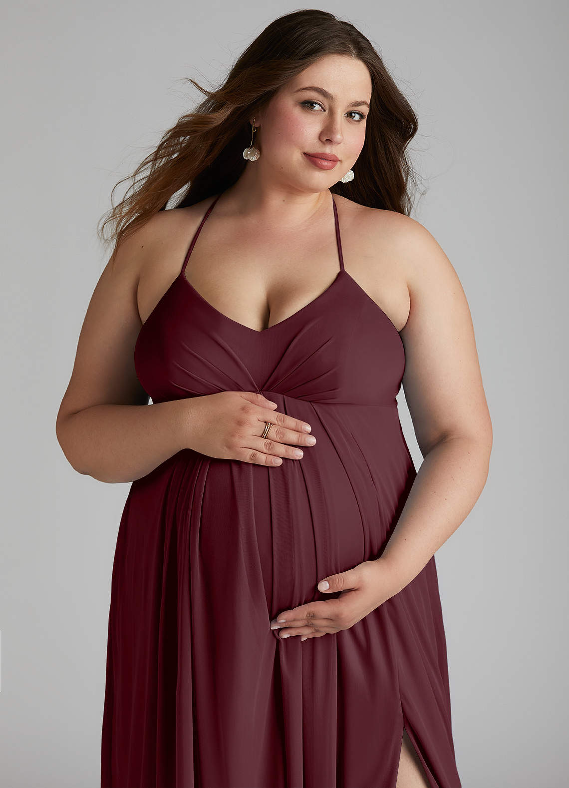 Azazie Annabelle vestidos de dama de honor de maternidad Vestido de Corte En A Cuello en V plisado Hasta el suelo Malla image10