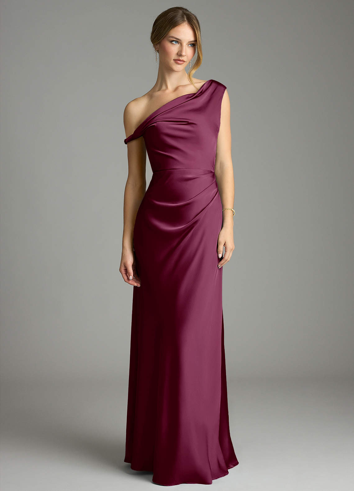 Azazie Emerson Bridesmaid Dresses Mulberry Mermaid Off the Shoulder Stretch Satin Dress image3