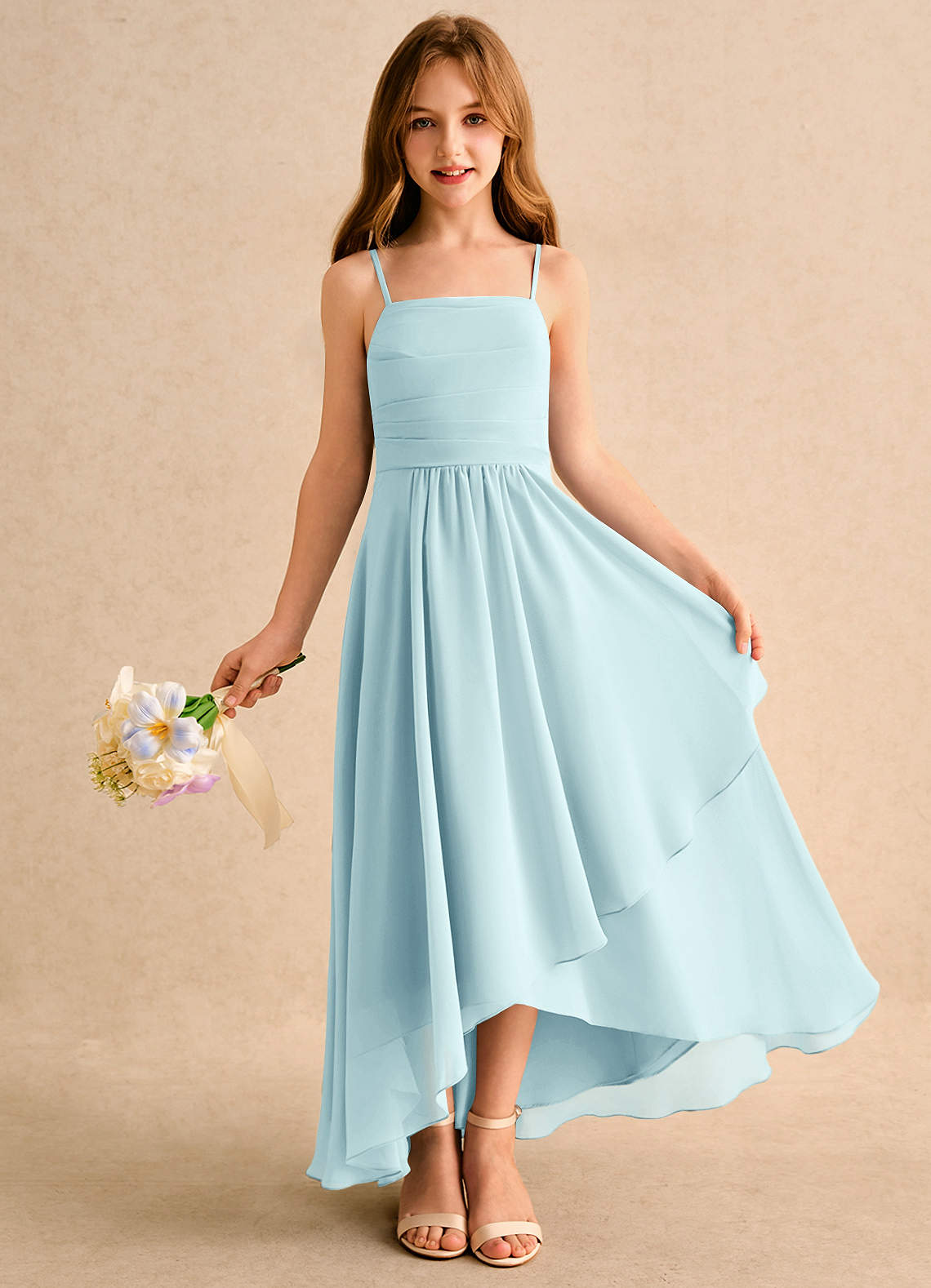 a line dresses for teens Azazie Twilight Dance Girls Formal Sea Glass A-Line Pleated Chiffon Dress Size:Free Custom size