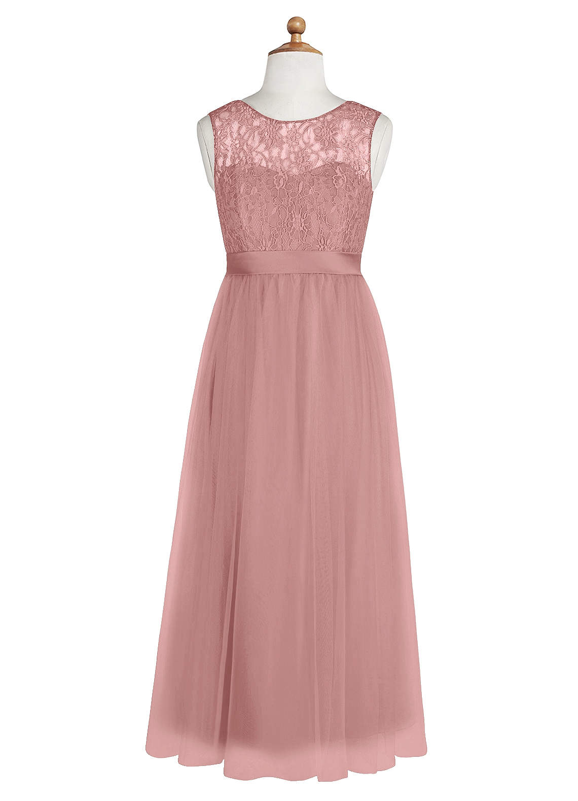 Azazie Georgette Junior A-Linie Spitze Tüll Kleid Altrosa image7